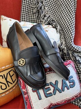 Sam Edelman Black Leather Kiltie fringe Loafers